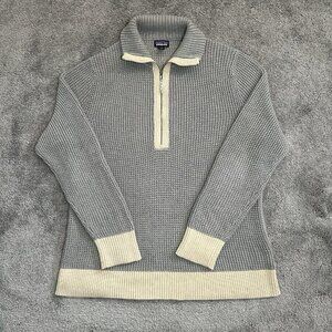 Patagonia Ponderosa Pine Knit Sweater 1/4 Zip Mock Neck Gray Womens Size Medium